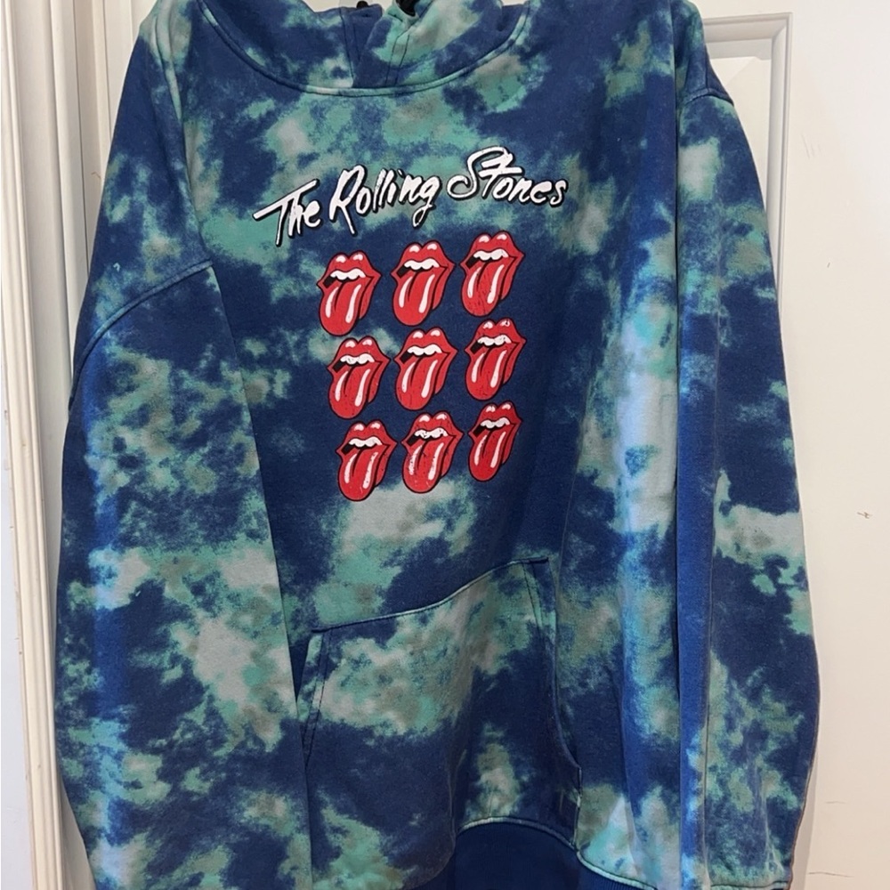 The Rolling Stones Blue and Green Tie-Dye Hoodie